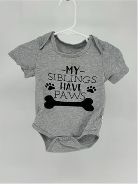 Baby Bodysuit "My Siblings Have Paws" 0-3 Months Gray Black